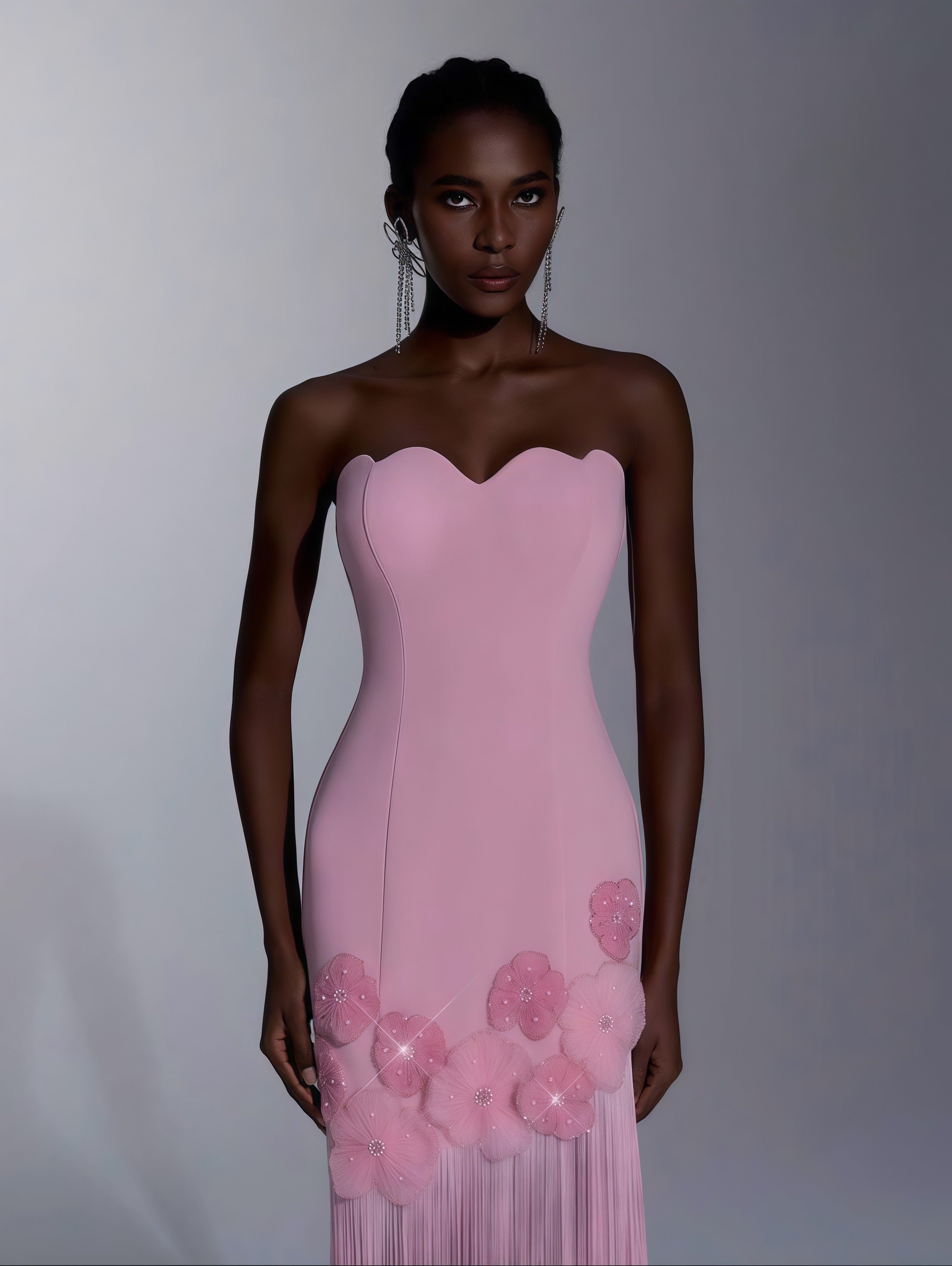 Blush Fleur Fringe Gown