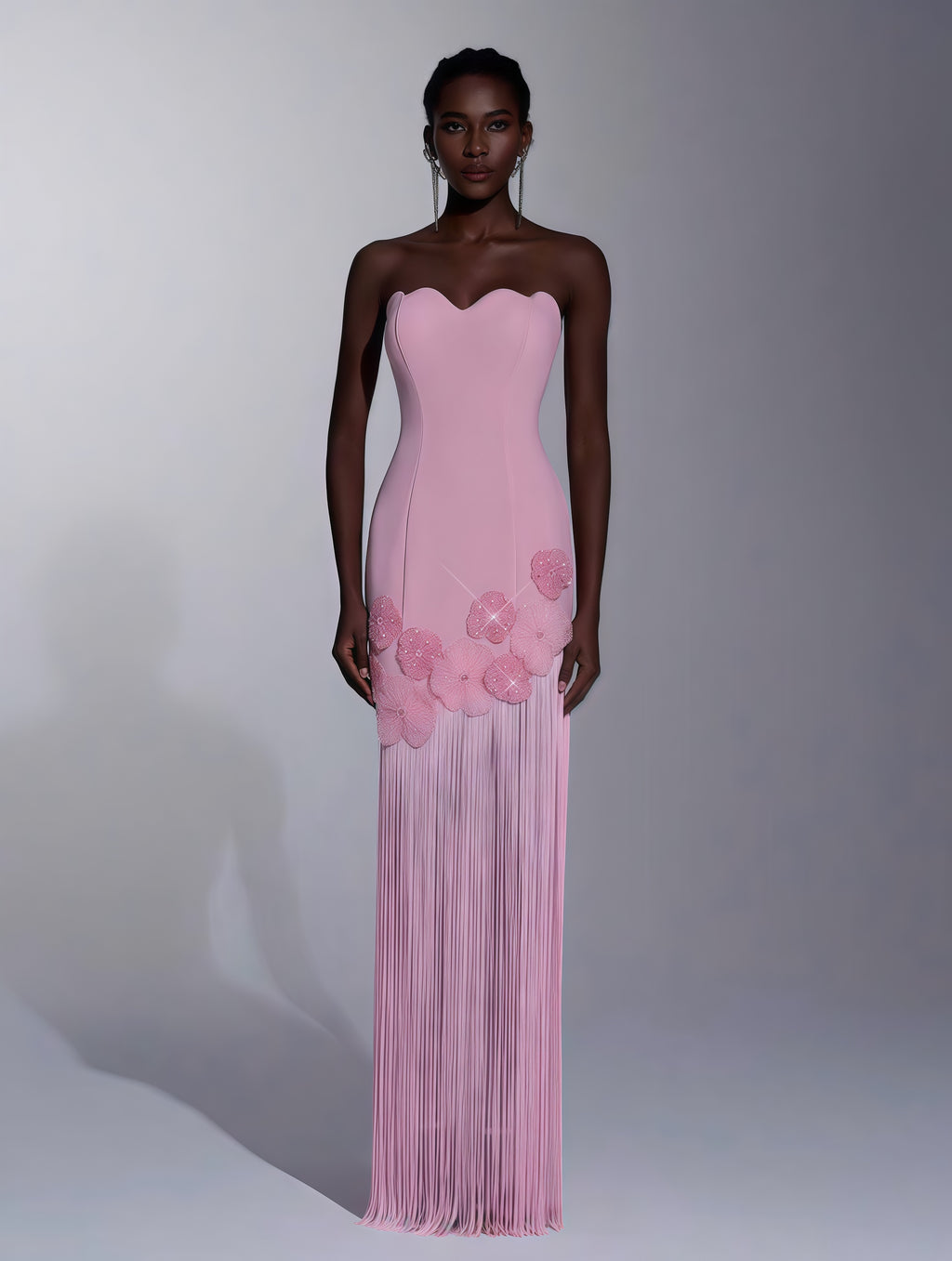 Blush Fleur Fringe Gown