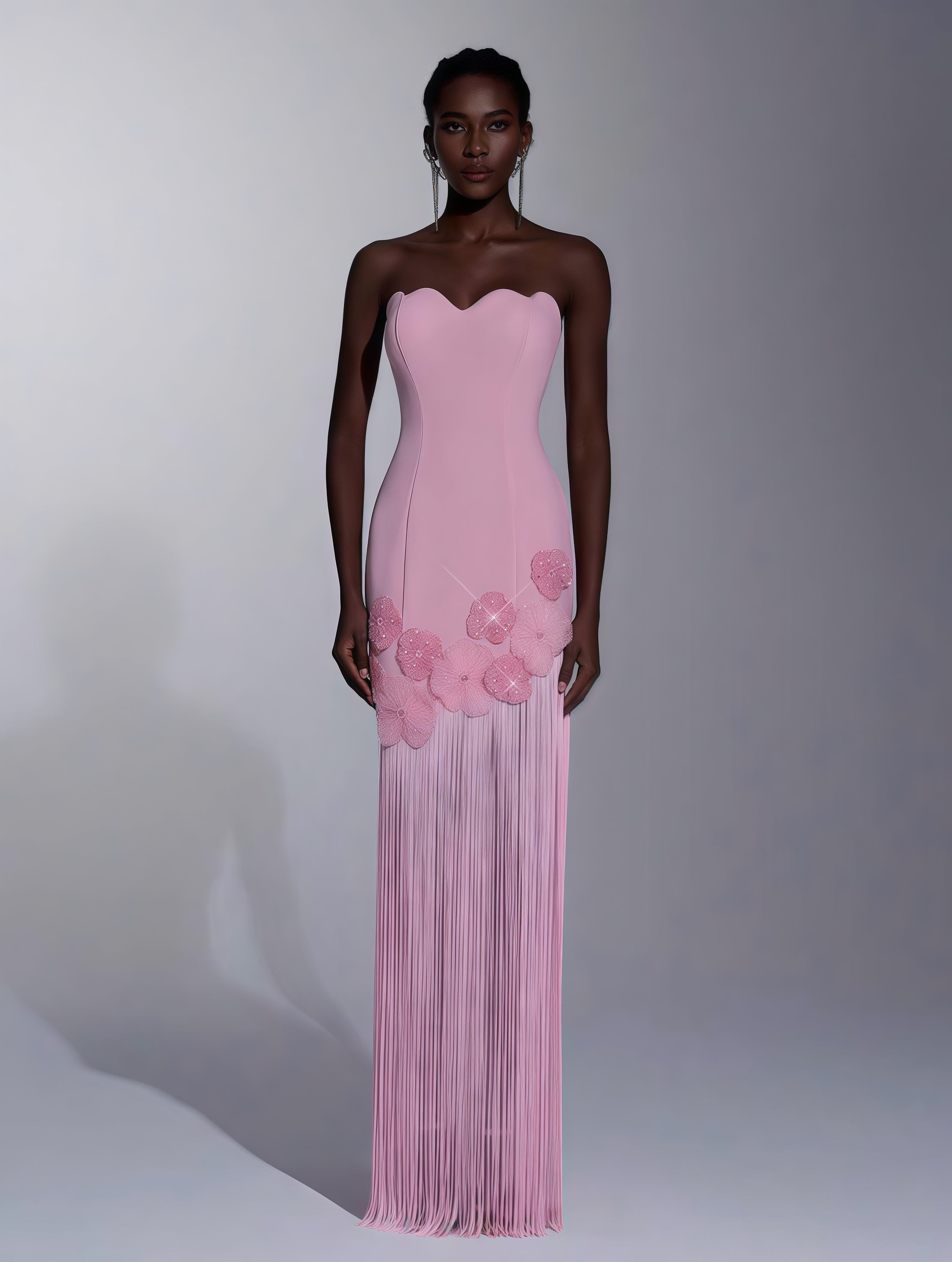 Blush Fleur Fringe Gown