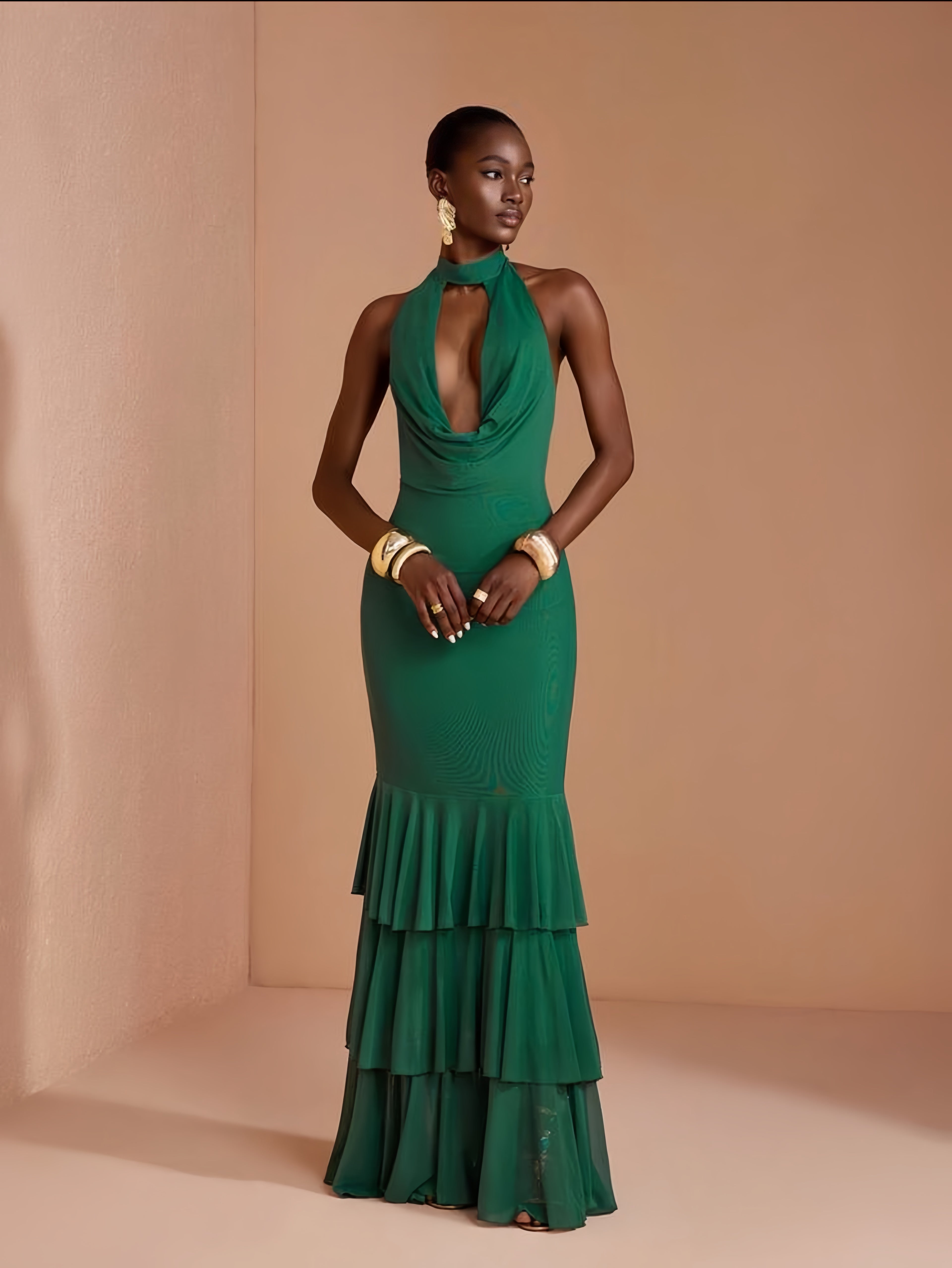 Emerald Muse Halter Gown